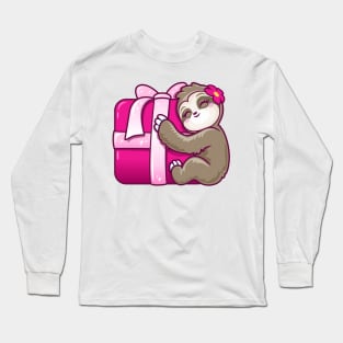 Sloth gift pink present Long Sleeve T-Shirt